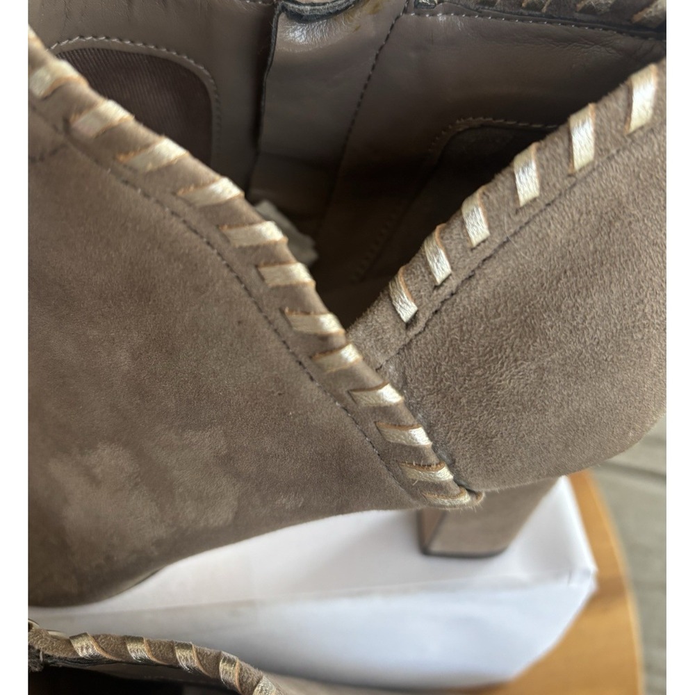 Lauren Ralph Lauren Bryna Suede Ankle Booties Whipstitch Taupe 6.5B Side Zipper - Picture 5 of 13